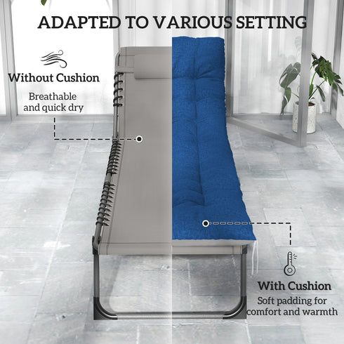 Outdoor Chaise Lounge Chair Set Of 2, 5-Level Adjustable Folding Pool Lounge Chairs With Cushions, Brown Blue