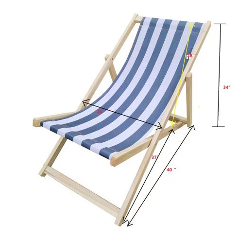 Populus Wood Sling Chair Blue Stripe Broad Blue Stripe Dark Blue Folding Chaise Lounge Chair