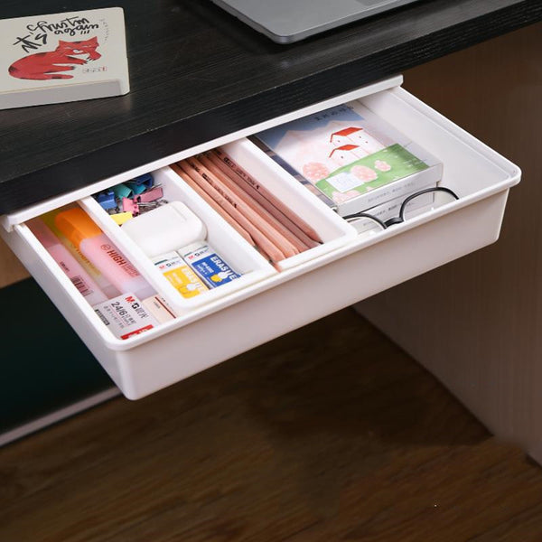 Under Desk Invisible Transparent Drawer Storage Box Desktop Stationery Organizer