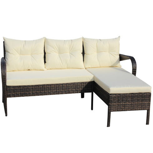 Outdoor Patio Furniture Sets 2 Piece Conversation Set Wicker Ratten Sectional Sofa With Seat CushionsBeige Cushion
