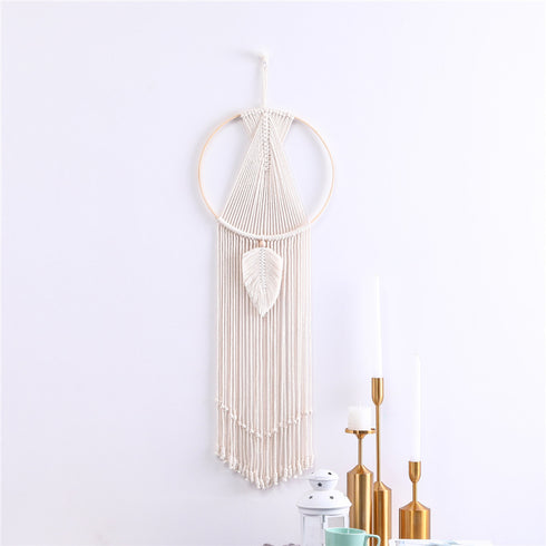 Leaf Macrame Wall Hanging Tapestry Cotton Woven Leaves Tassel Tapestries Door Porch Room Decorations Dorm Gifts
