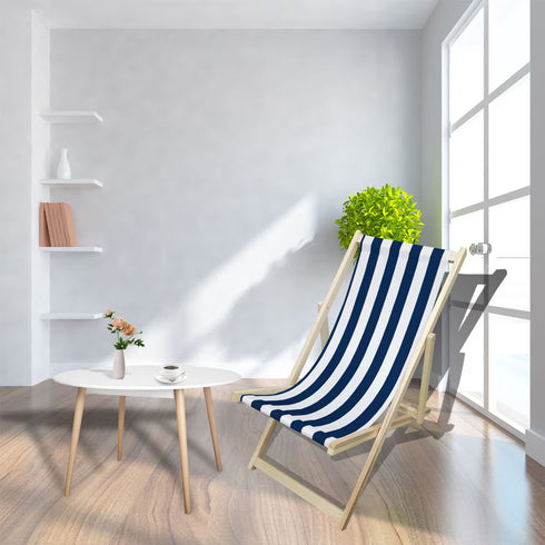 Populus Wood Sling Chair Blue Stripe Broad Blue Stripe Dark Blue Folding Chaise Lounge Chair