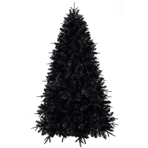 Prelit Black Christmas Tree With White Lights Artificial Fake Christmas Tree With PE&PVC Branch Tips For Halloween And Xmas Tree For Holiday Decorations, Metal Stand And Hinged Branches
