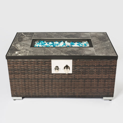 Outdoor Fire Table Propane Pit Rattan With Tile Tabletop