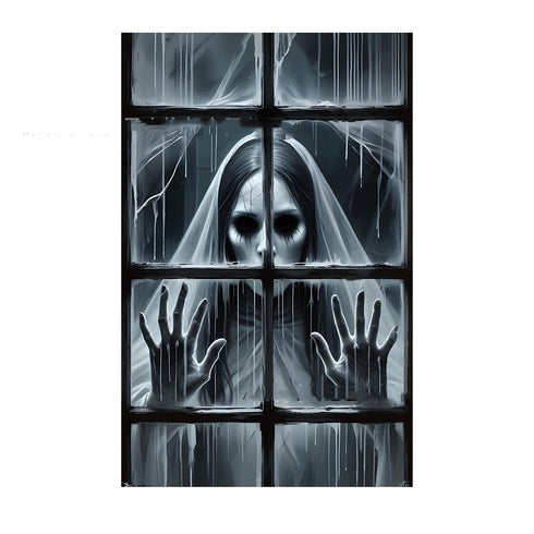 3D Holiday Halloween Horror Witch Window Cover Family Party Decoration Witch Zombie Ghosts Super Terrifying Photo Studio Backdrop Door Window Hanging Banner