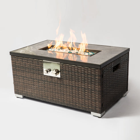 Outdoor Fire Table Propane Pit Rattan With Tile Tabletop