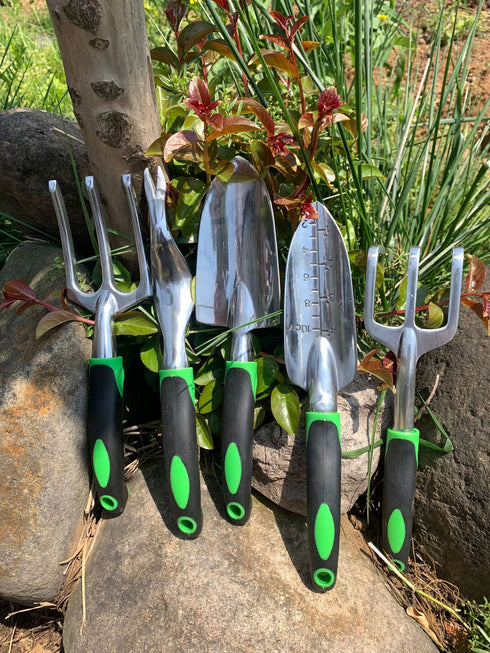 Garden Supplies 9-piece Aluminum Allow Set, Silicone Two-color Handle Shovel Gardening Tools
