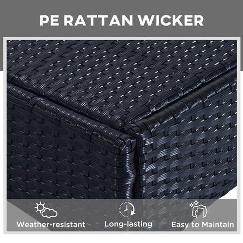 3 Piece Wicker Lounge Chair Set Outdoor Loungers With Armrests Cushion  Headrest  Side Table  Wheel  Black