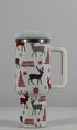 New Christmas Pattern Mug With Handle Lid Straw Drinkware Stainless Steel Vacuum c Large Capacity Car Travel Coffee Cup