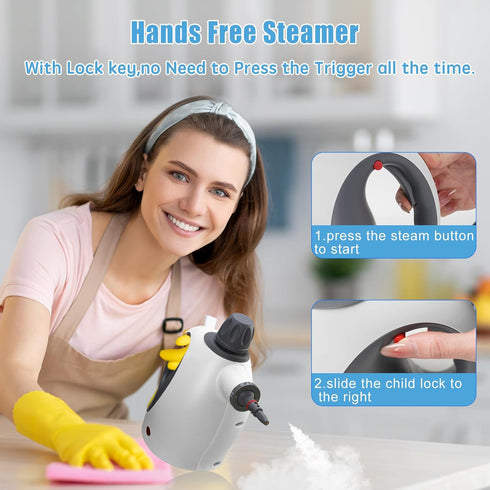Handheld Steam Cleaner With Safety Lock, 500 Ml Large Water Tank 12 Piece Accessory Set Deep Cleaning Multiple Surfaces For Kitchen, Bathroom, Car,  OffWhite