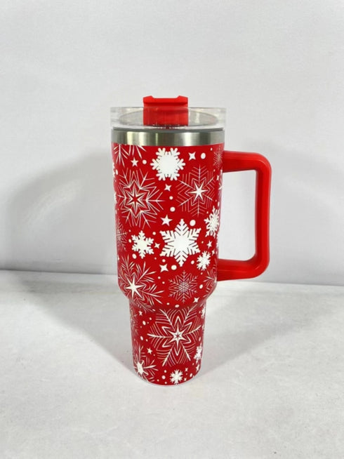 New Christmas Pattern Mug With Handle Lid Straw Drinkware Stainless Steel Vacuum c Large Capacity Car Travel Coffee Cup