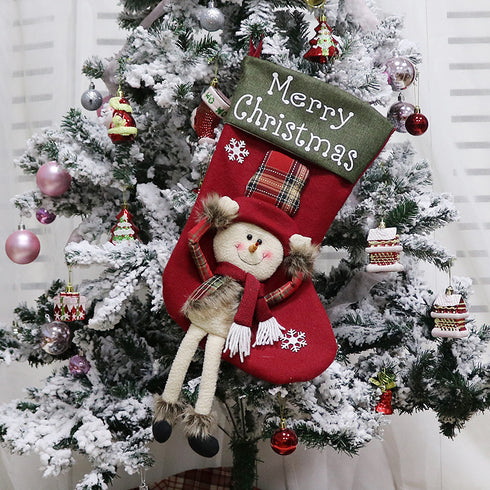 2025 New Year Xmas Big Stockings Set Decorations Christmas 3D Plush Big Sock Christmas Tree Pendant Decorating Supplies