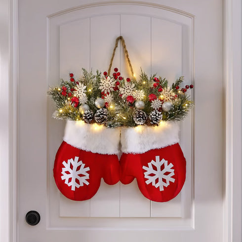 Christmas Garland Creative Glove Shaped Simulated Flower Wreath Window Door Gate Decoration Door Sign Xmas Party Decoration