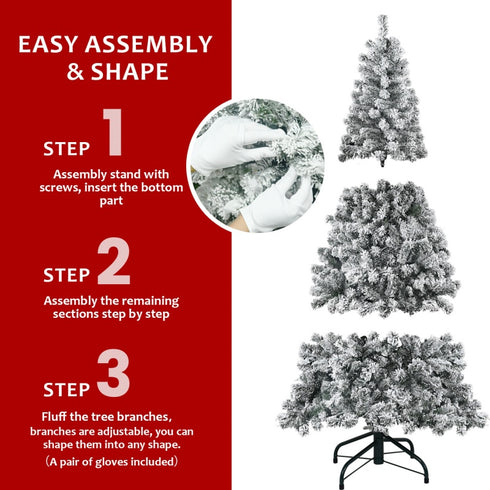 Unlit Artificial Christmas Tree Snow Flocked Fake Christmas Tree With Foldable Base