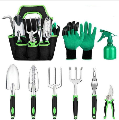 Garden Supplies 9-piece Aluminum Allow Set, Silicone Two-color Handle Shovel Gardening Tools