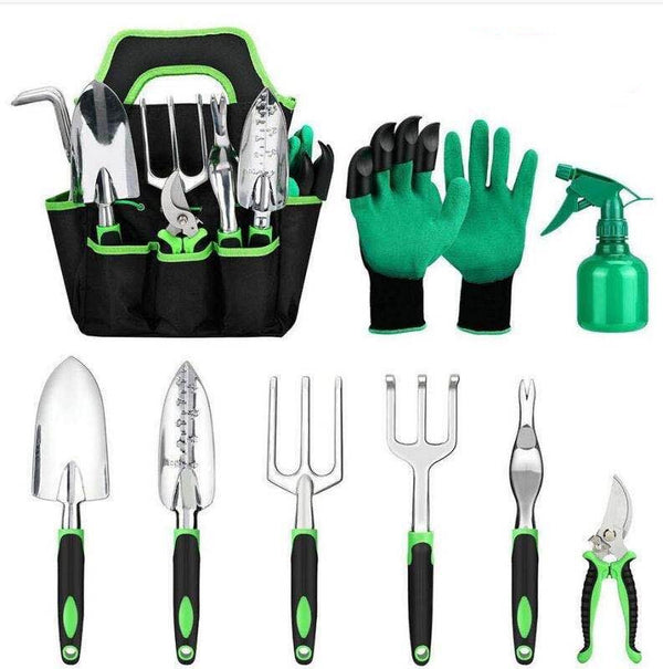 Garden Supplies 9-piece Aluminum Allow Set, Silicone Two-color Handle Shovel Gardening Tools