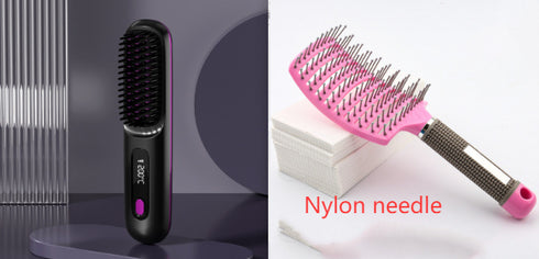 2 In 1 Straight Hair Comb Wireless Hair Straightener Brush Hair Fast Heating Portable Hot Curler USB Charging
