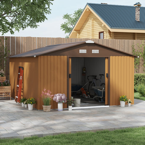 Garden Metal Shed, Storage Shed Utility Storage With Double Locking Doors For Bike, Yard Tools, Yellow