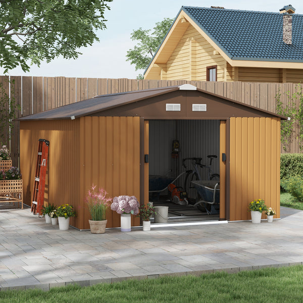 Garden Metal Shed, Storage Shed Utility Storage With Double Locking Doors For Bike, Yard Tools, Yellow