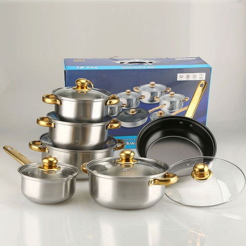 Stainless Steel Gold Handle Pot Set Non-stick Pan Stainless Pots Suit