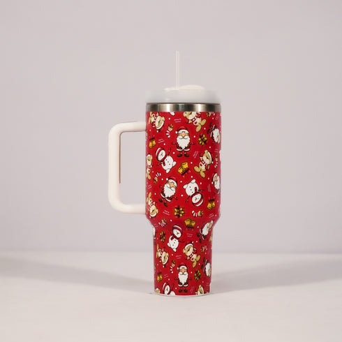 New Christmas Pattern Mug With Handle Lid Straw Drinkware Stainless Steel Vacuum c Large Capacity Car Travel Coffee Cup